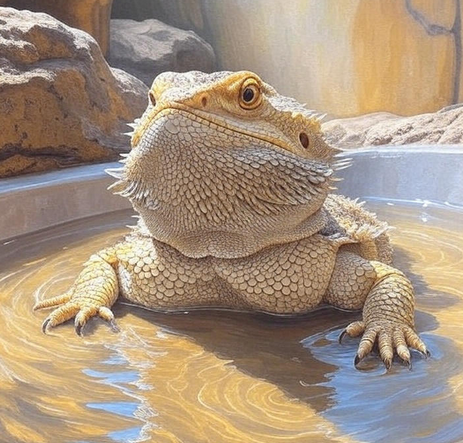 Bearded dragon during grooming bath