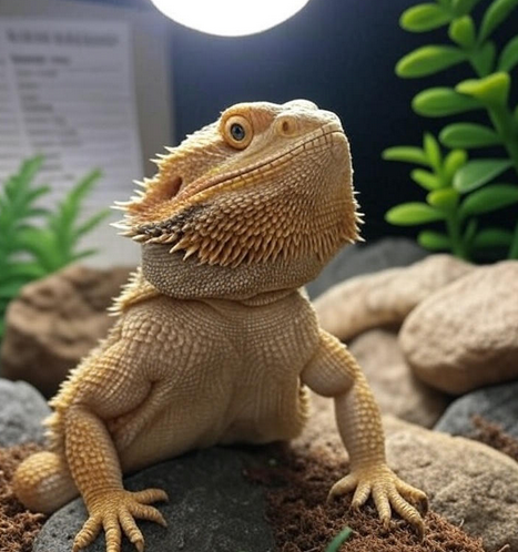 Female bearded dragon digging in vivarium