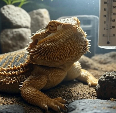 Bearded dragon in brumation enclosure