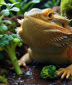 Bearded dragon with broccoli