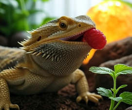 Bearded dragon with raspberry