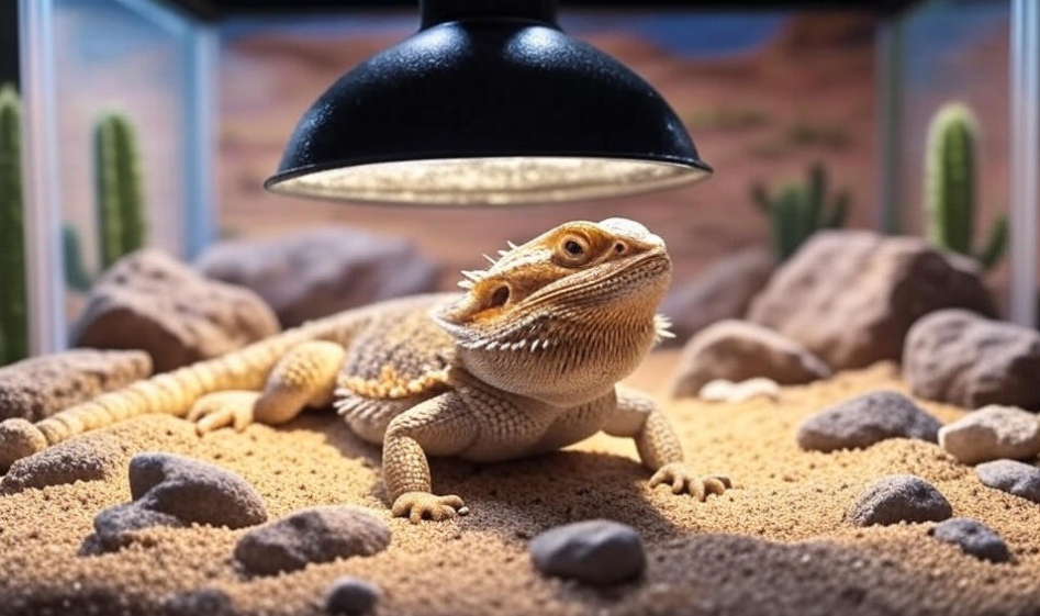 bearded dragon under basking lamp