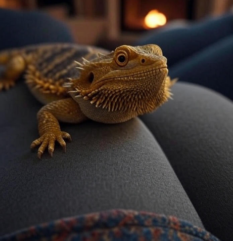 bearded dragon on leg