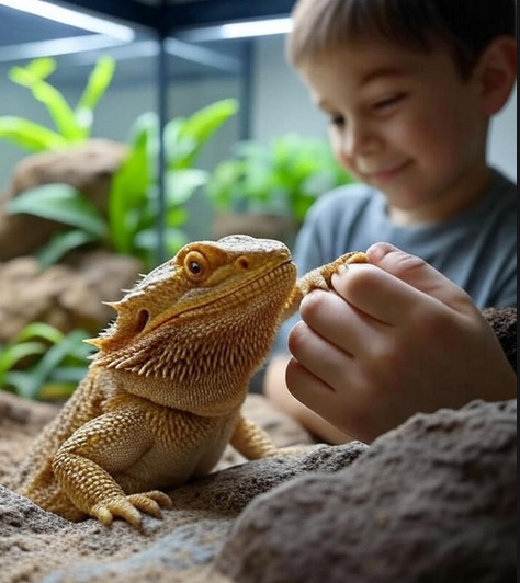 Bearded dragon with child