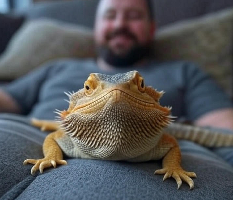 Bearded dragon enjoying lap time