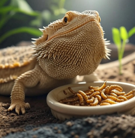 bearded dragon eating worms