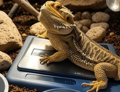 Bearded dragon on digital scale