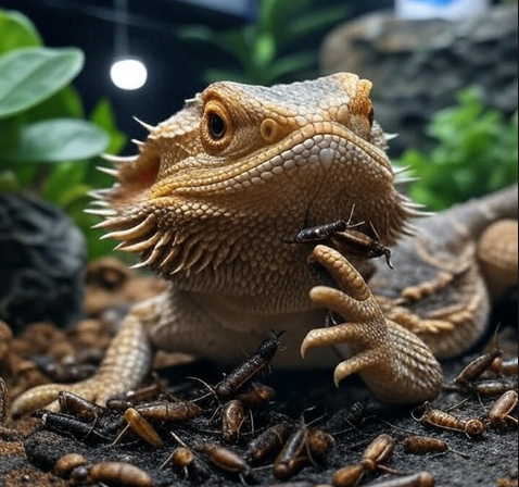 Juvenile bearded dragon with supplements