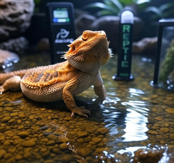 Bearded dragon swimming in tank